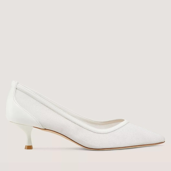 Stuart Weitzman Eva 50 Pump Pointed Toe White Sparkle Kitten Heels $525 MSRP 5.5 - Picture 2 of 15